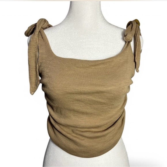 Free People S Boulevard Tank Top Ribbed Tie Shoulder Ruched crop Boho - Picture 2 of 10